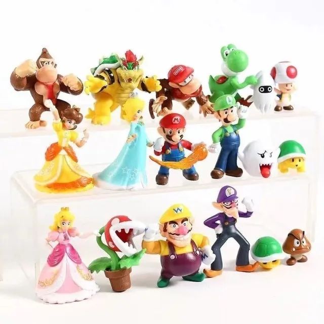 Bonecos Super Mario Bros Luigi Donkey Kong Bowser Yoshi Peach Wario 18pcs - Foto 4