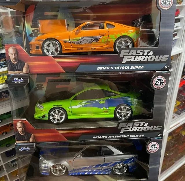 Miniaturas Velozes e Furiosos Toyota Supra Skyline GT-R R34 e
