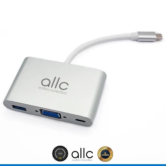 Cabo adaptador USB tipo C para VGA com USB 3.0 USB-C PD Macbook Notebook Smartphone