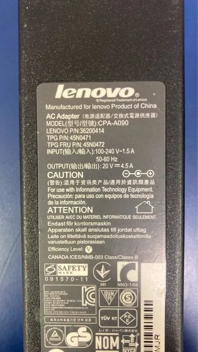 Carregador para Notebook Lenovo - 20V 4.5A - Foto 2