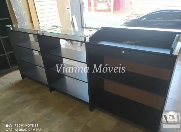Balcão Caixa + 2 Balcões Vitrine com Tampo de Vidro 6mm - NOVO - Foto 2