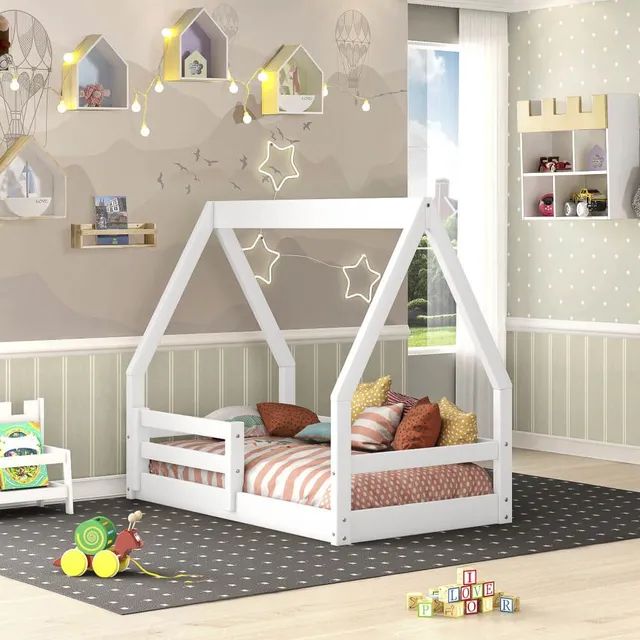 Mini Cama Montessoriano Cabaninha com Grade em Madeira Maciça - Casatema - Foto 2
