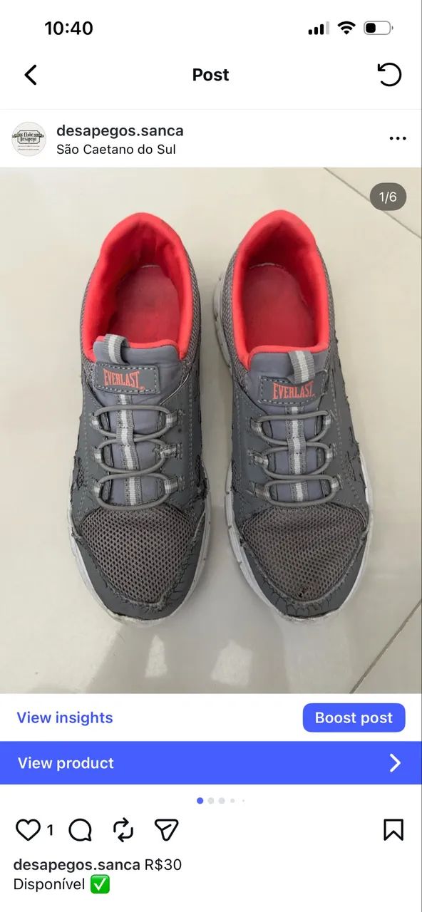 Tenis everlast tamanho 37 rosa e cinza