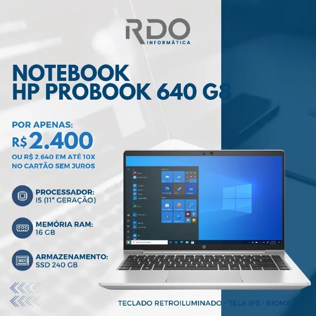 Notebook HP ProBook 640 G8 - i5 11ª gen, 16GB RAM, 240GB SSD - Ideal para home office!