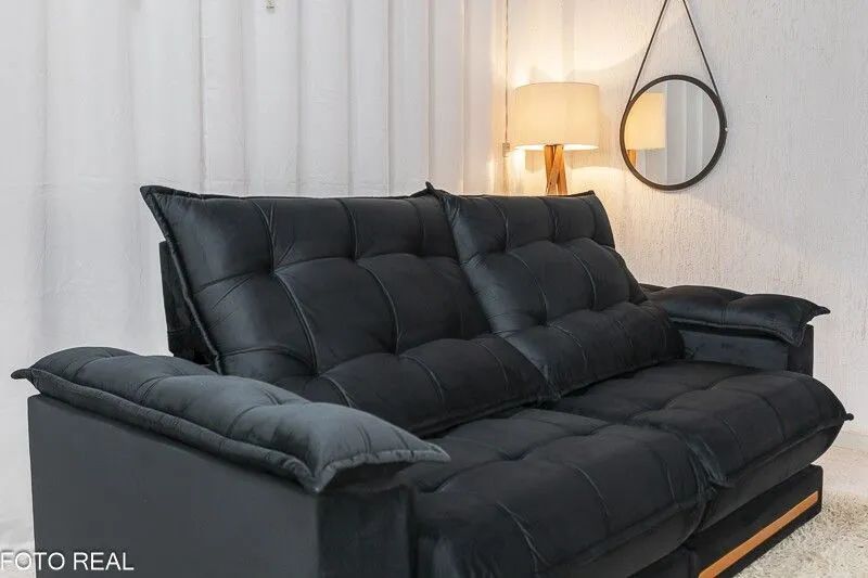 Sofá Retrátil 3 Lugares 230cm Molas Ensacadas D33 Veludo Preto - Foto 2