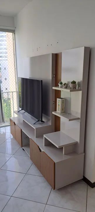 Estante Home para TV até 55 Polegadas Impressão Ripada Cross Lukaliam Off White/Tauari - Foto 2