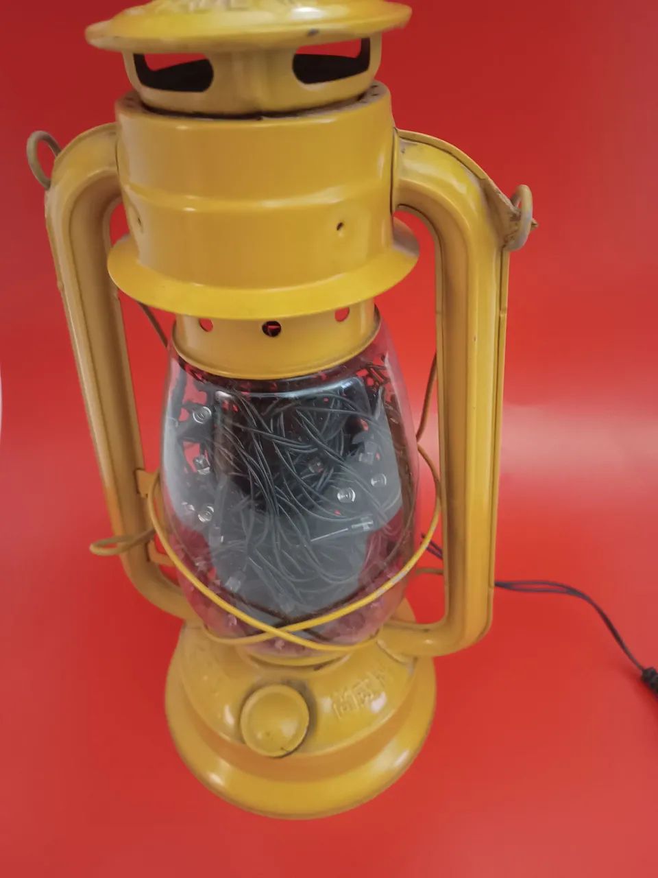 Lamparina antiga antiguidade amarela com fio de led - Foto 3