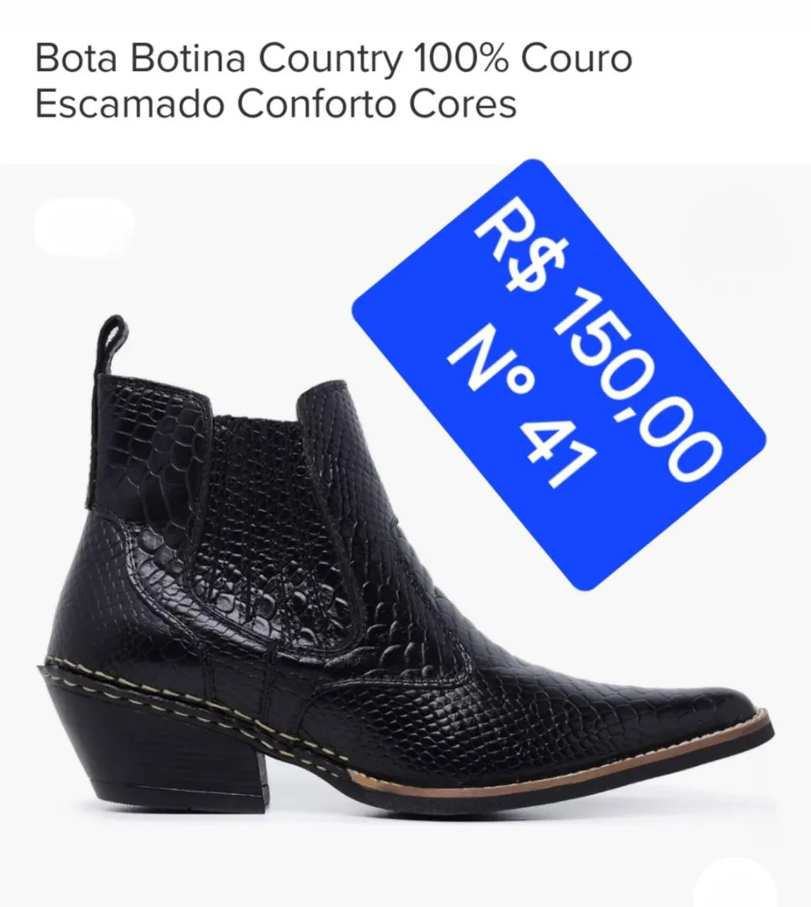 Bota Botina Country Couro Escamado Conforto