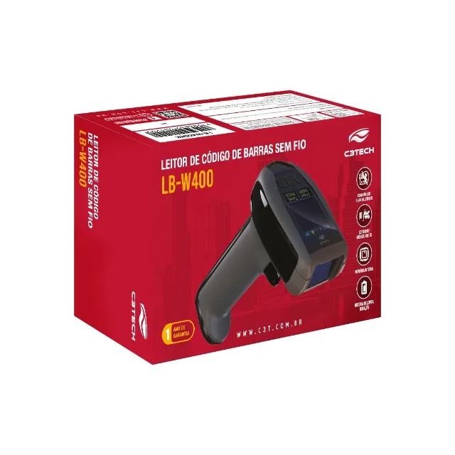 Leitor De Código De Barras C3Tech Lb-400Bk, 1D/2D, Wifi + Bluetooth, Preto