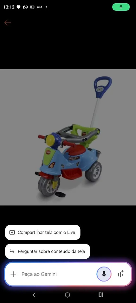Triciclo Infantil Azul com Haste