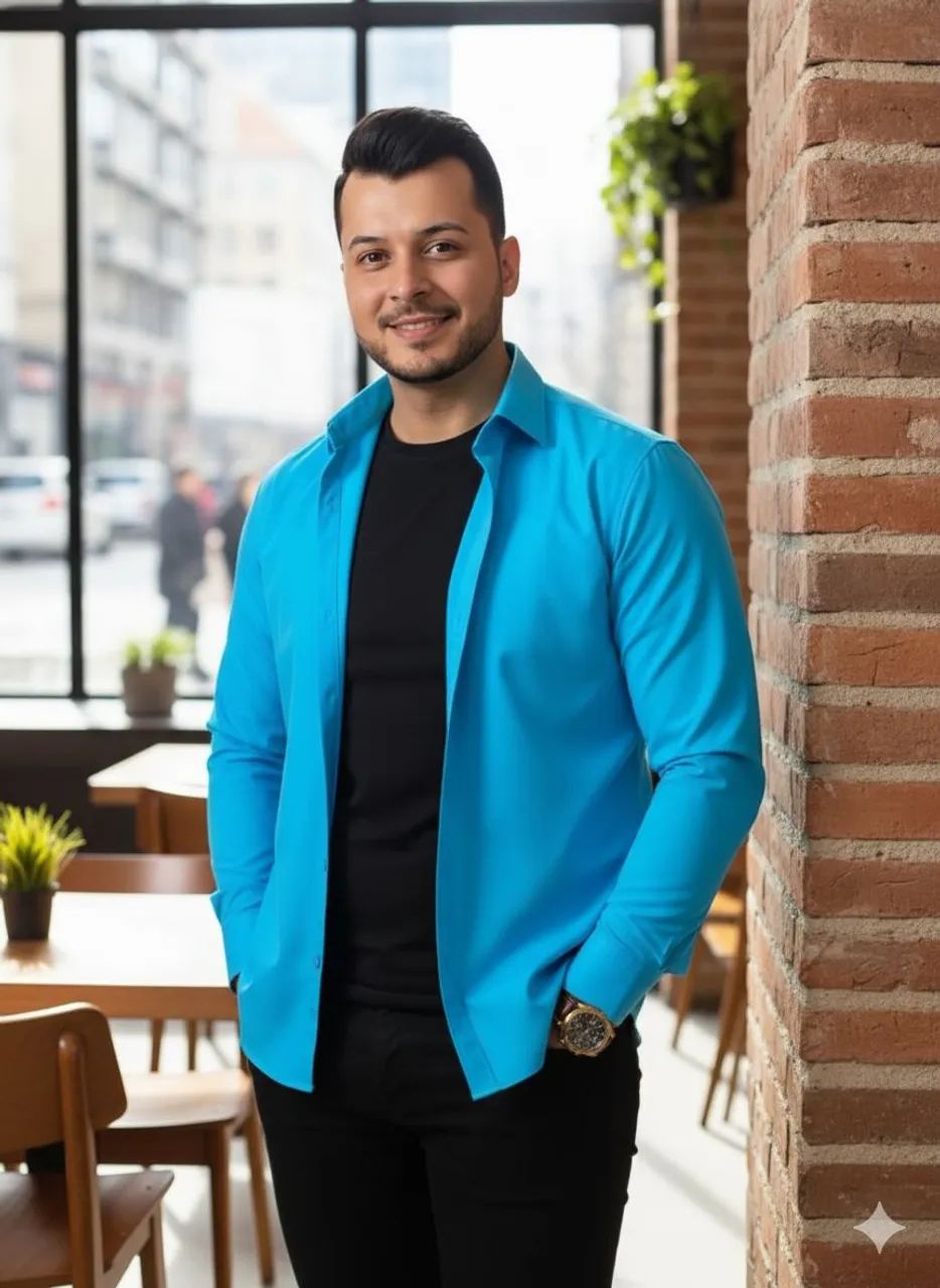 Camisa Manga Longa Azul - P, M e G | Sem Bolso - Foto 2