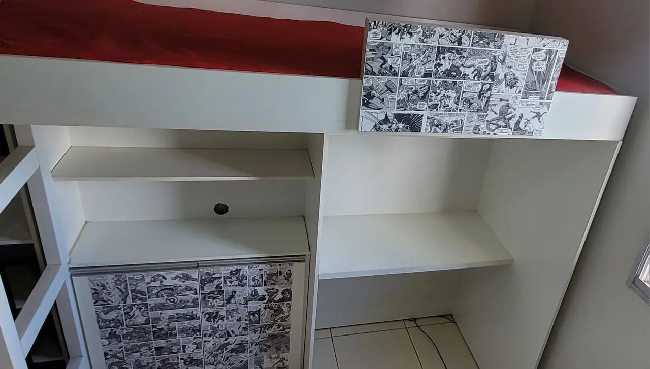 Cama Suspensa com estante e gaveta Mdf - Foto 4