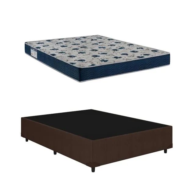 Base Box Casal Marrom com Colchão Casal D28 Ortobom - Entrega Rápida! 