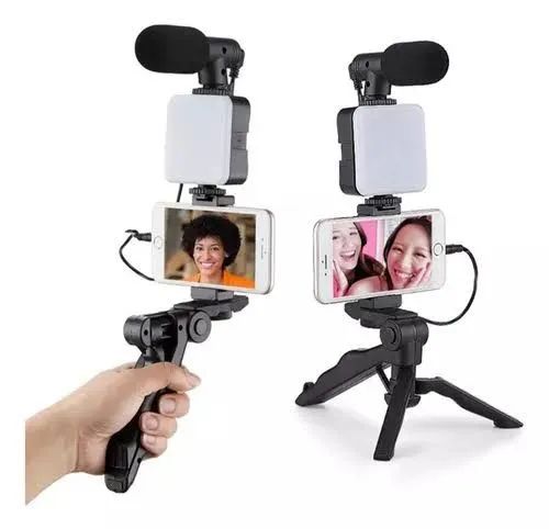 Kit Vlog para Celular - Microfone, Luz e Tripé!