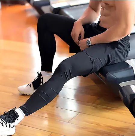 Bermuda 2 x 1 com Calça legging de Compressão Treino Corrida Fitness Bike Bicicleta z1187 - Foto 4