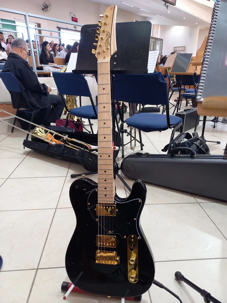 Guitarra Seizi Katana Kabuki Telecaster Thinline Black Gold