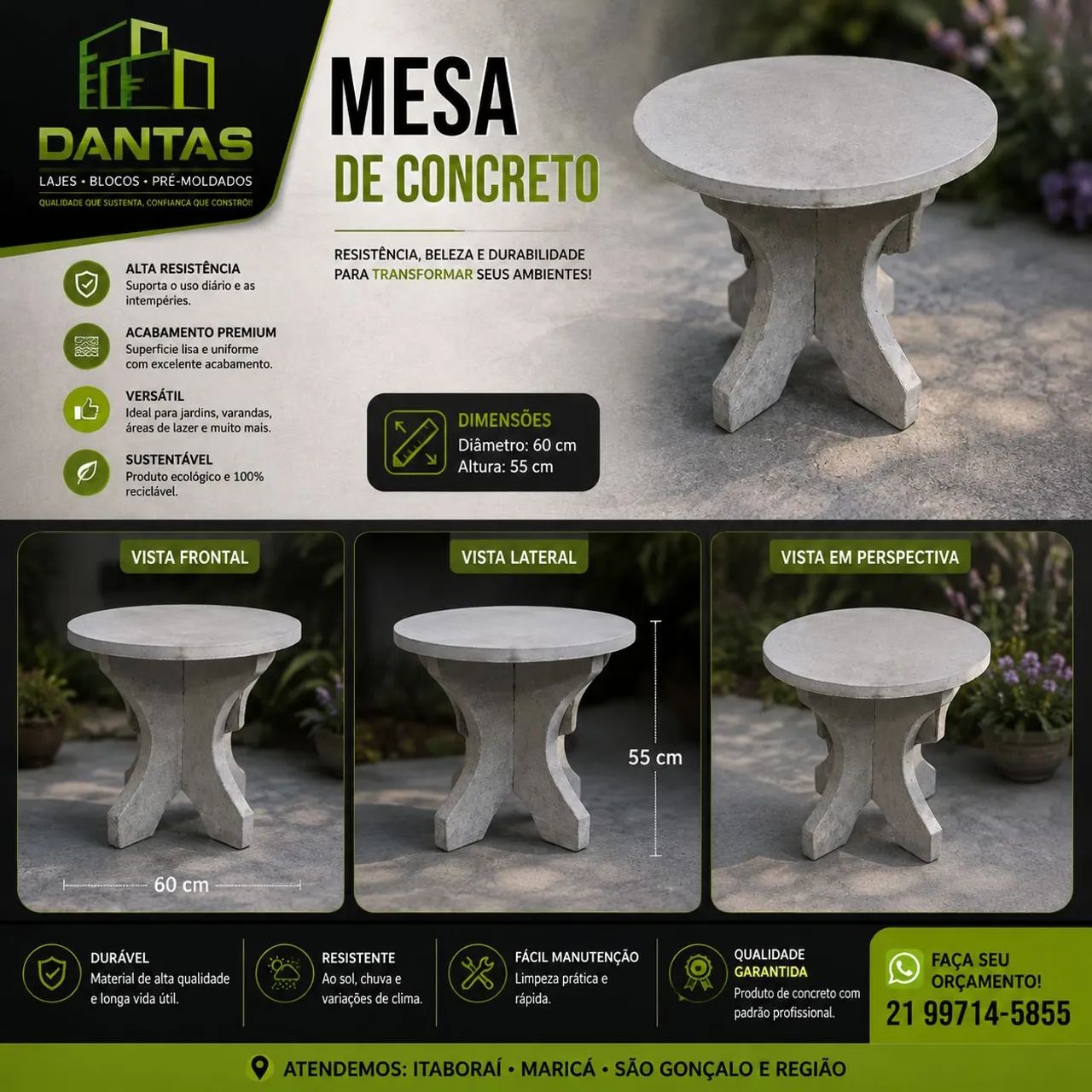 Mesa de concreto ( jardim e espaços abertos) 