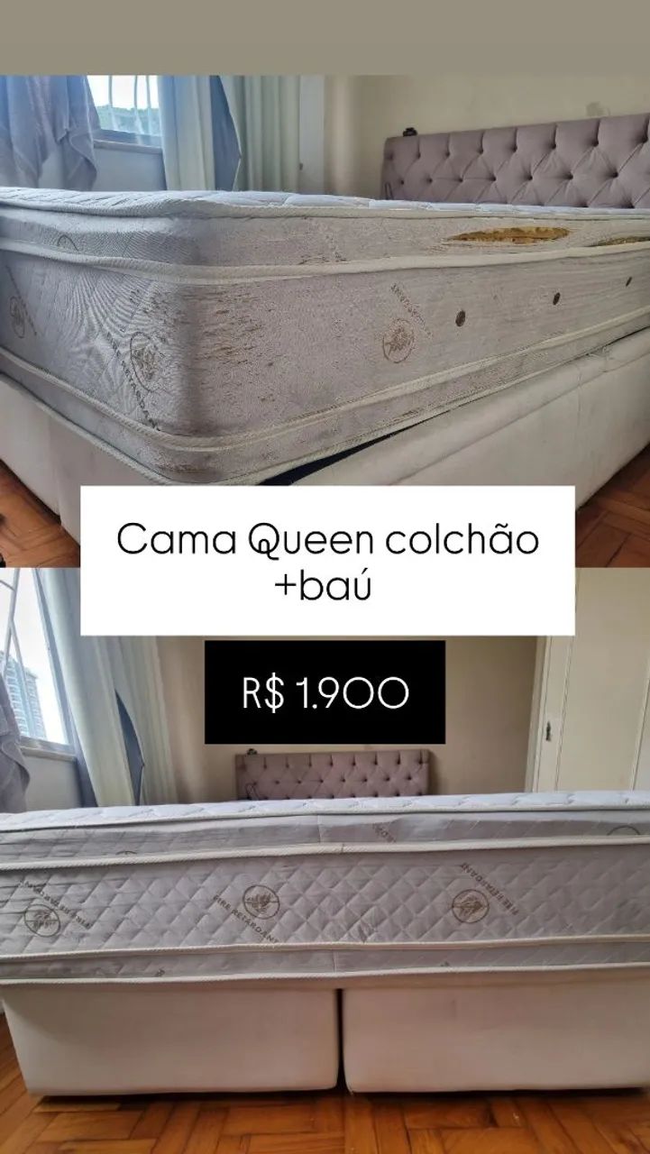 Cama baú e colchão Queen