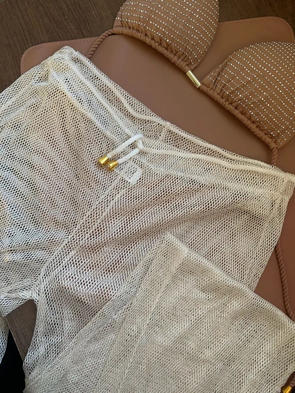 Conjunto de BIQUÍNI MARROM COM STRASS + calça de saída de praia | tam: M  - Foto 4