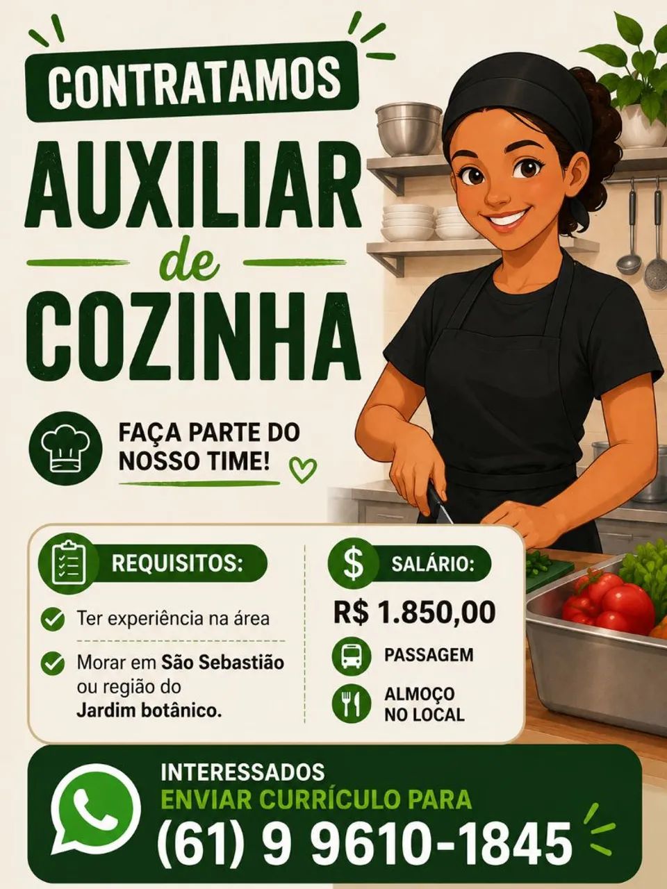 Contratamos auxiliar de cozinha 