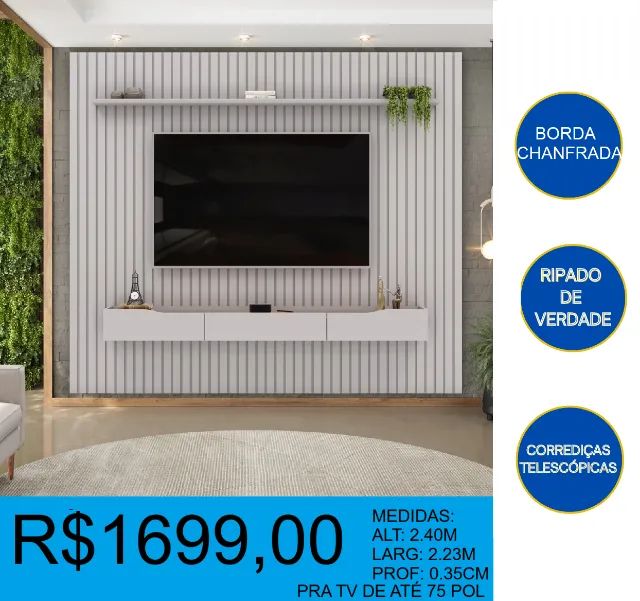 Painel Pratic 100% MDF ripado off white - Entrega e montagem GRATIS 