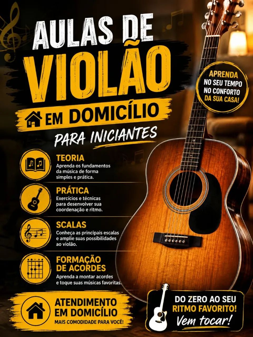 Aulas de violão em domicílio para iniciantes 