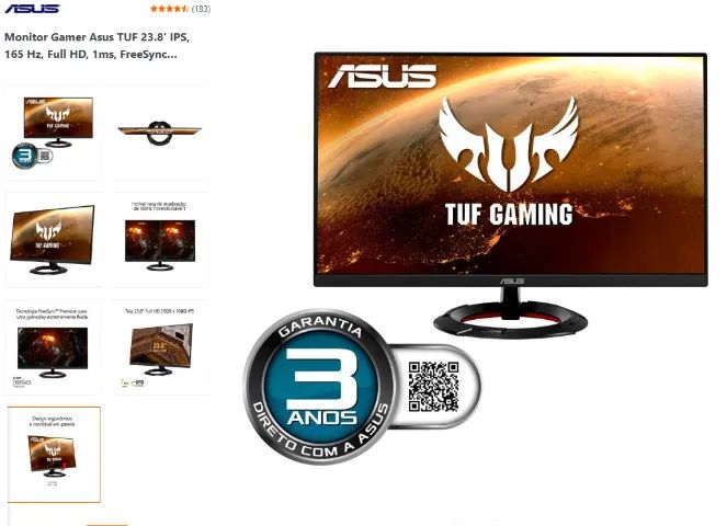 Monitor Gamer Asus TUF 23.8' IPS, 165 Hz