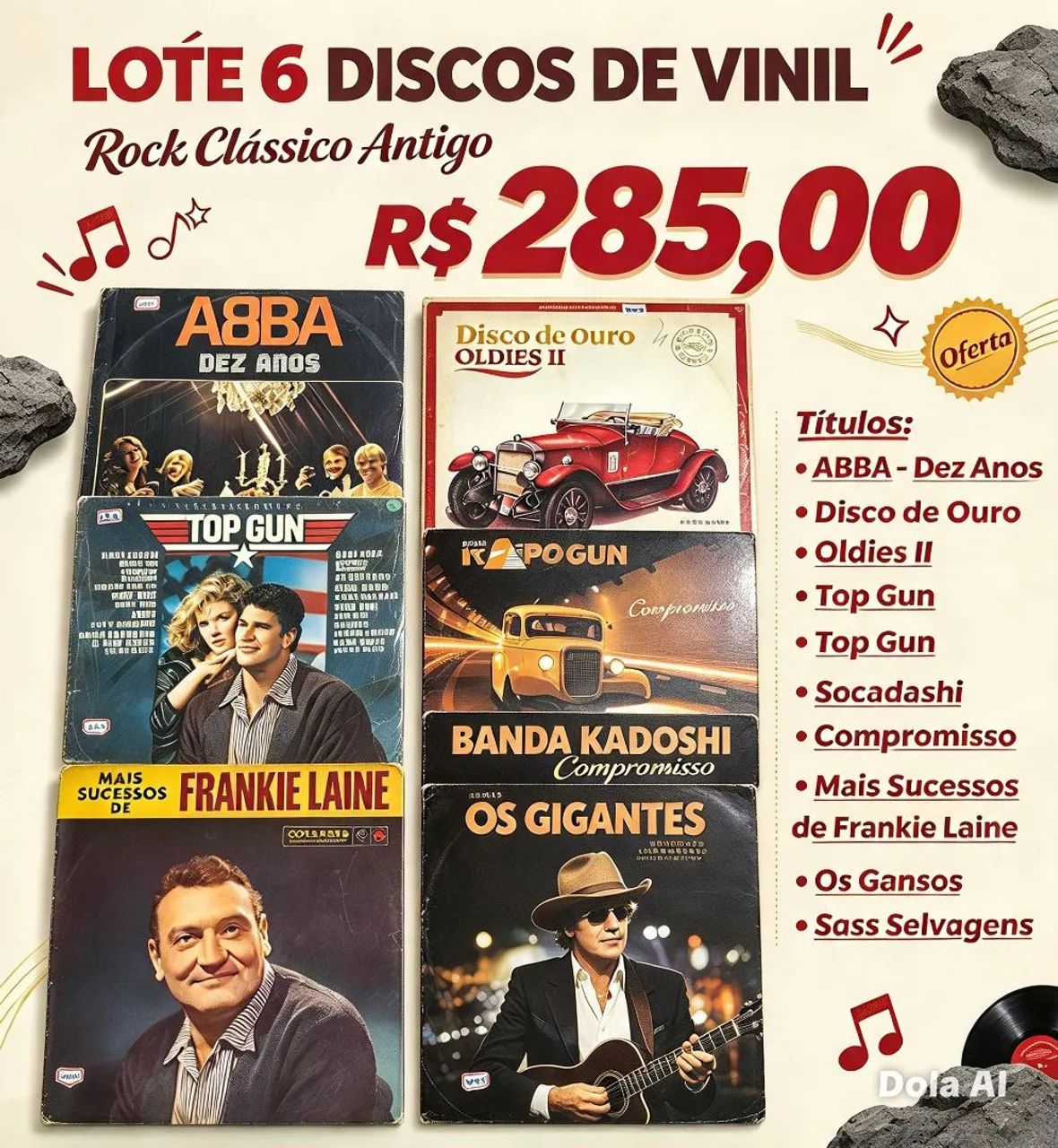Lote com 6 discos de vinil clássico das antigas