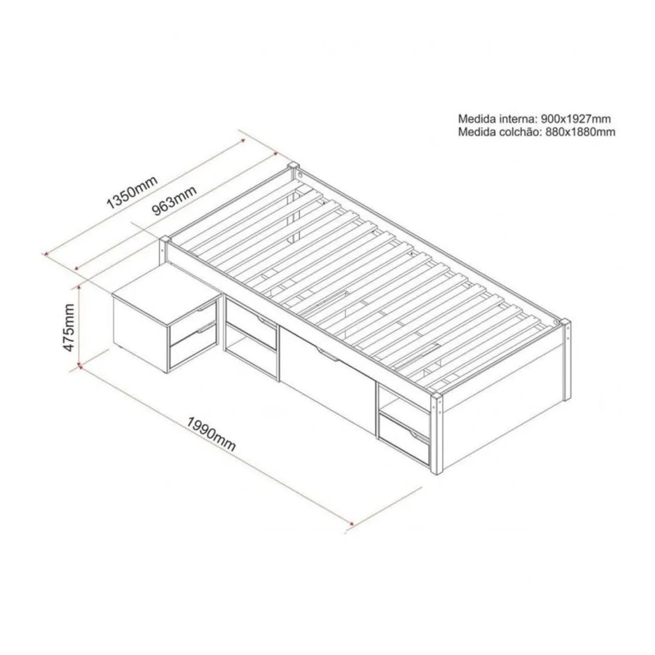 Cama de Solteiro Charm com 2 Gavetas e Nicho - Foto 5
