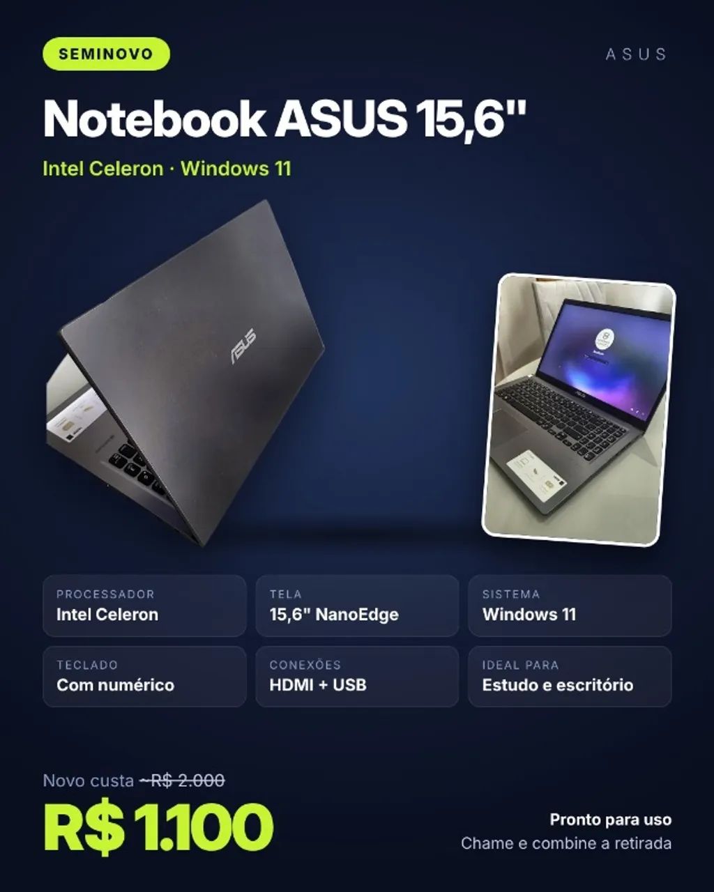 Notebook ASUS Laptop 15, cinza