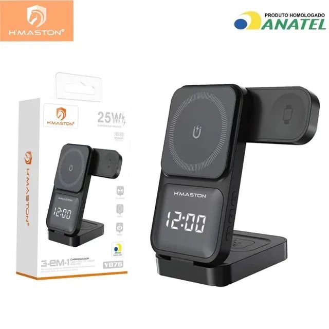 Carregador Indutivo 3 em 1 Dobrável H-Maston 25W para Celular, Relógio e Fone