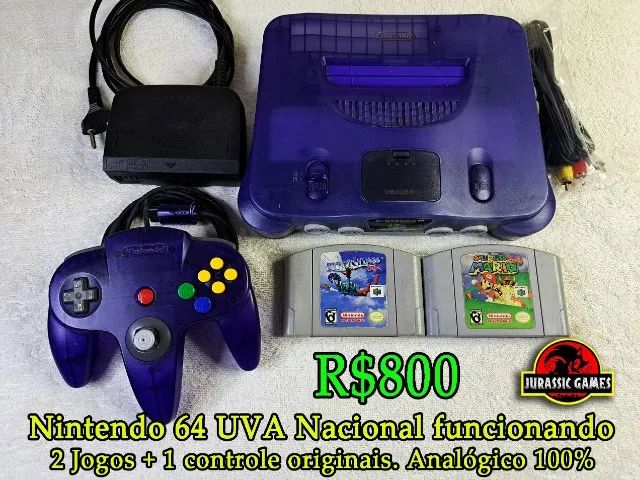 Console Nintendo 64 Uva Nacional Com Super Mario 64 e Pilotwings 64. Tudo funcionando ok.