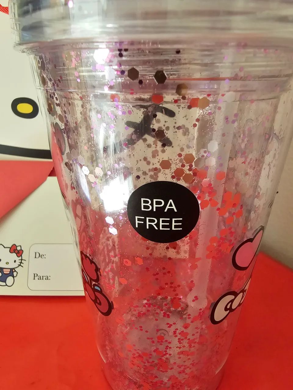 Copo Glitter Hello Kitty com Canudo e Sacola de Presente - Foto 3