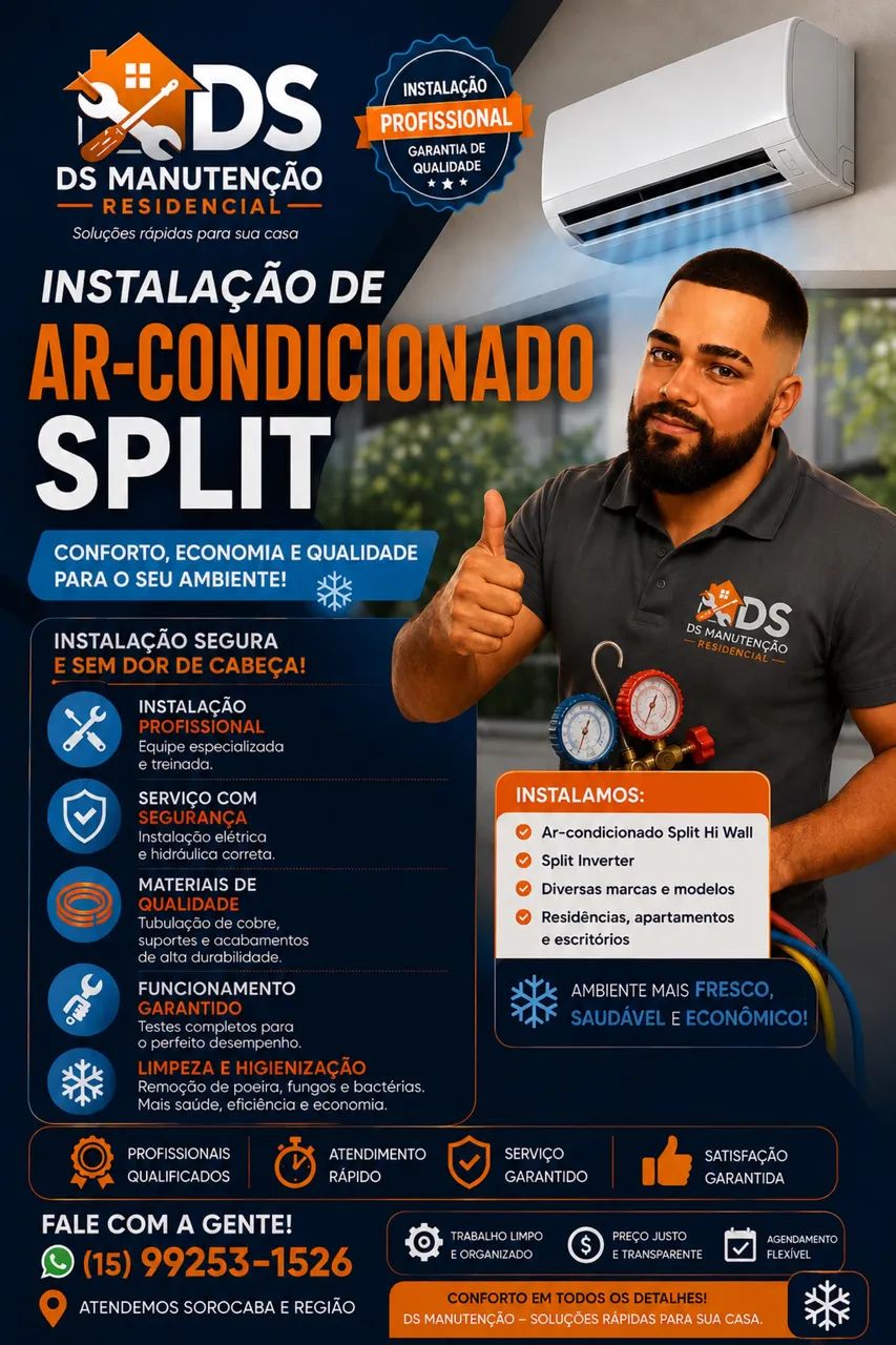 Instalação e higienização de ar-condicionado split 