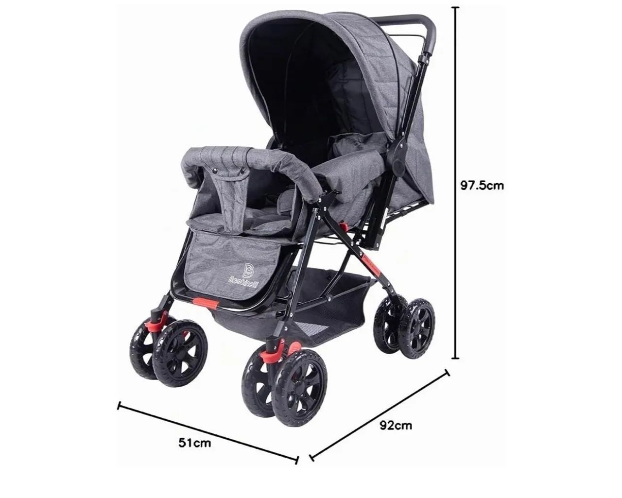 Carrinho de bebê passeio tipo berço multifuncional (preto) mescla Bambinelli - Foto 3