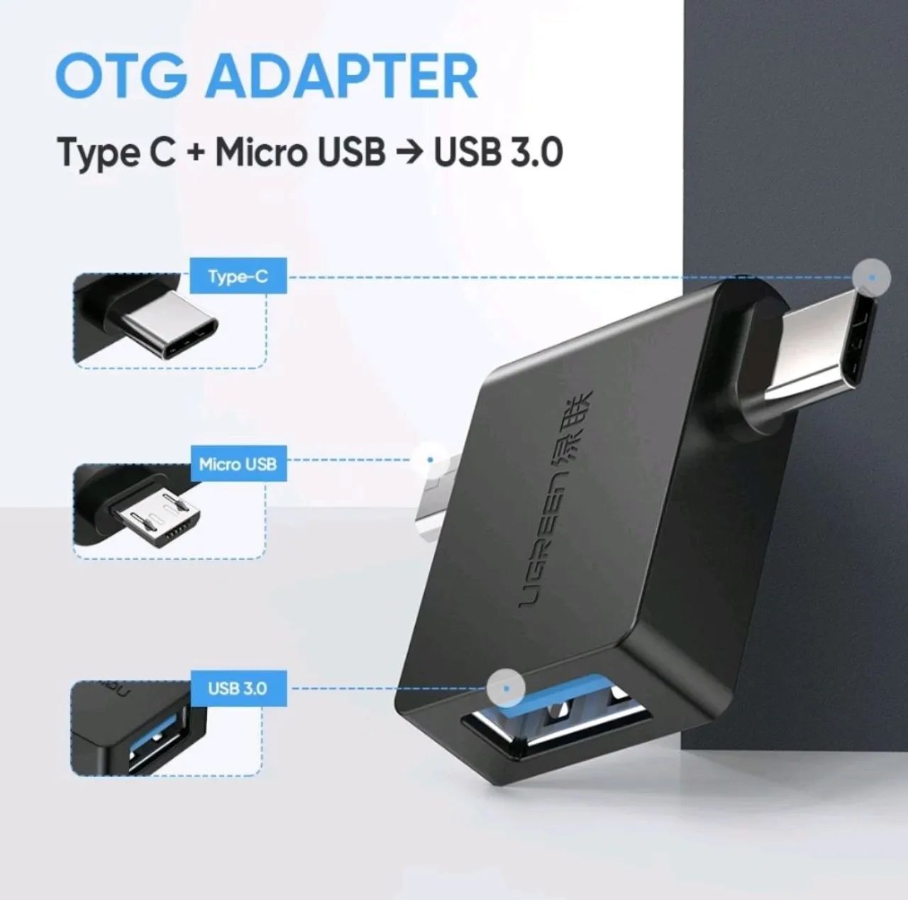 ADAPTADOR OTG UGREEN - TIPO C E MICRO USB  - Foto 2
