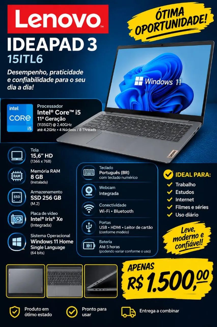 Notebook Lenovo IDEAPAD 3. 15 ITL6