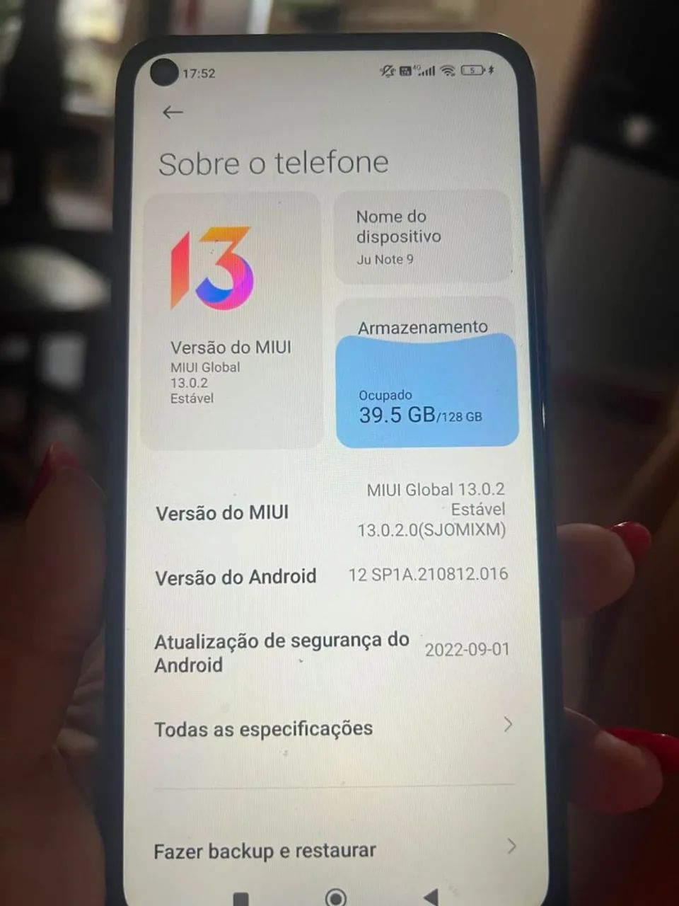 Redmin note 9 128 gb 6 de ram