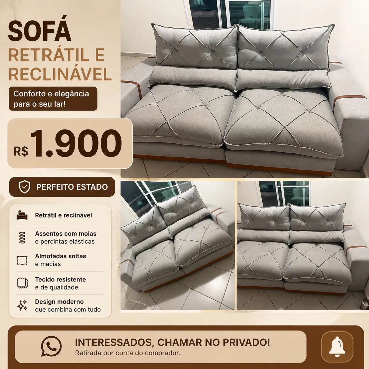 ? Sofá Retrátil e Reclinável ? Perfeito Estado