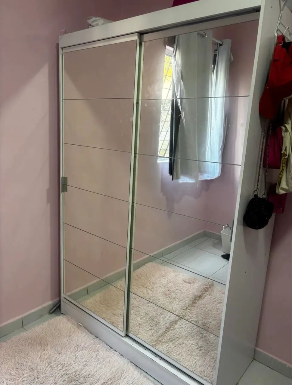 Guarda-Roupa Solteiro Madesa 2 Portas de Correr com Espelho Branco