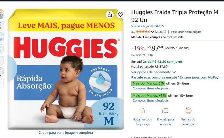 Fralda Huggies M 92 unidades - Foto 2