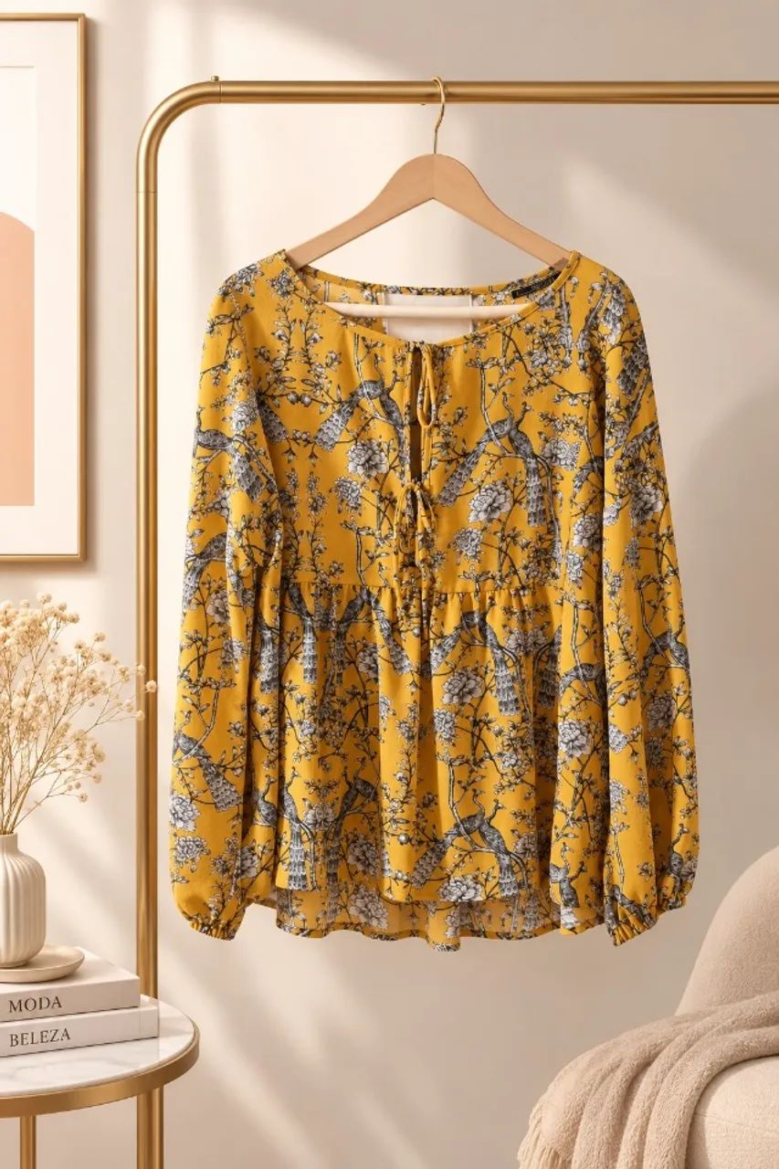 Bata na cor mostarda com estampas florais da Shoulder