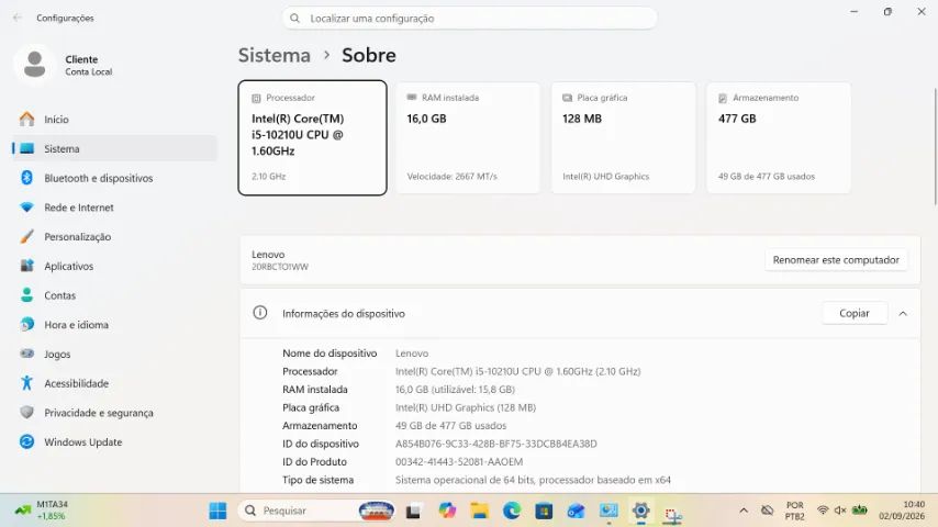 Notebook Lenovo ThinkPad E14 20RB Intel Core i5 10210U 16 GB SSD 512 14" - Foto 5
