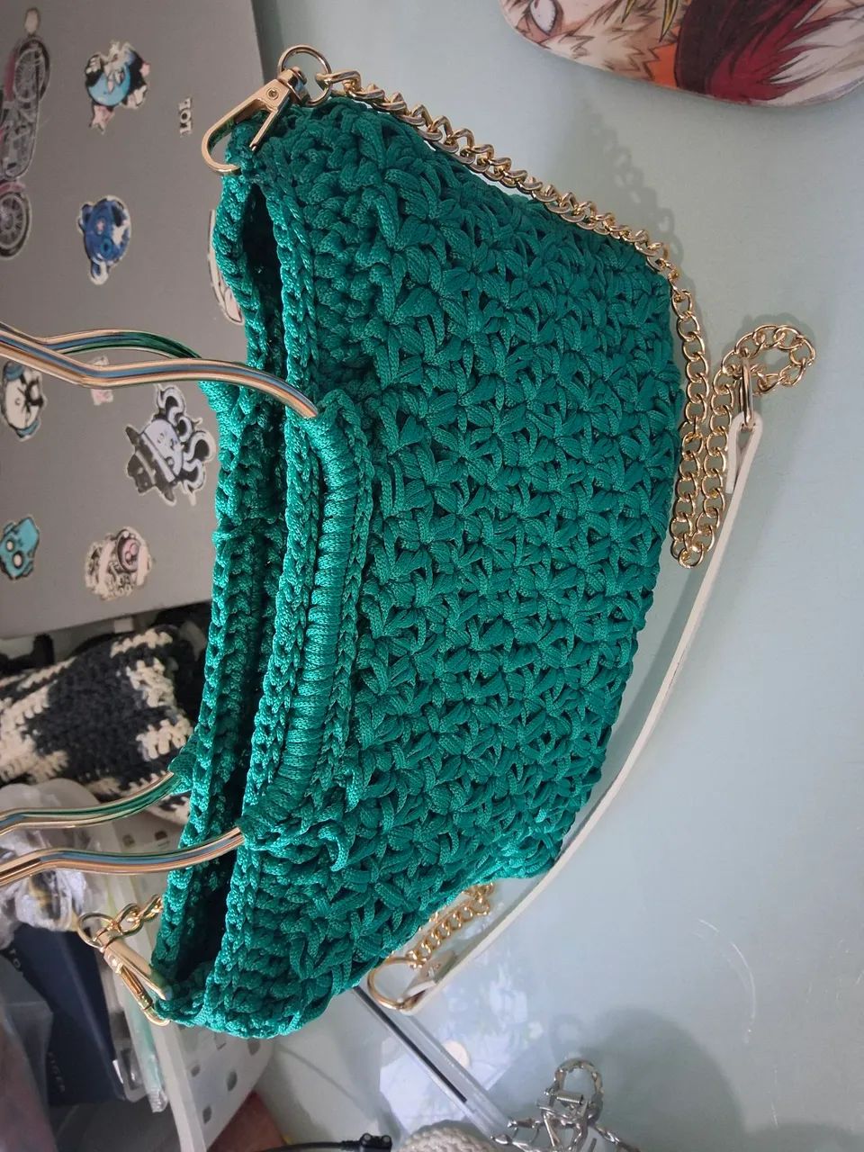 Bolsa de crochê verde esmeralda  - Foto 2