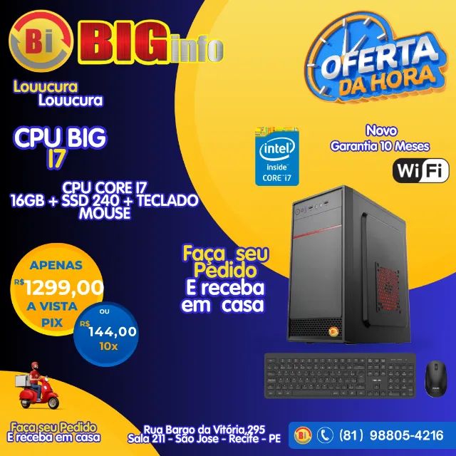 Computador Pc Intel Core I7 16gb Memória Ram Ssd 240 Wifi - Em ate 10x Fixas 