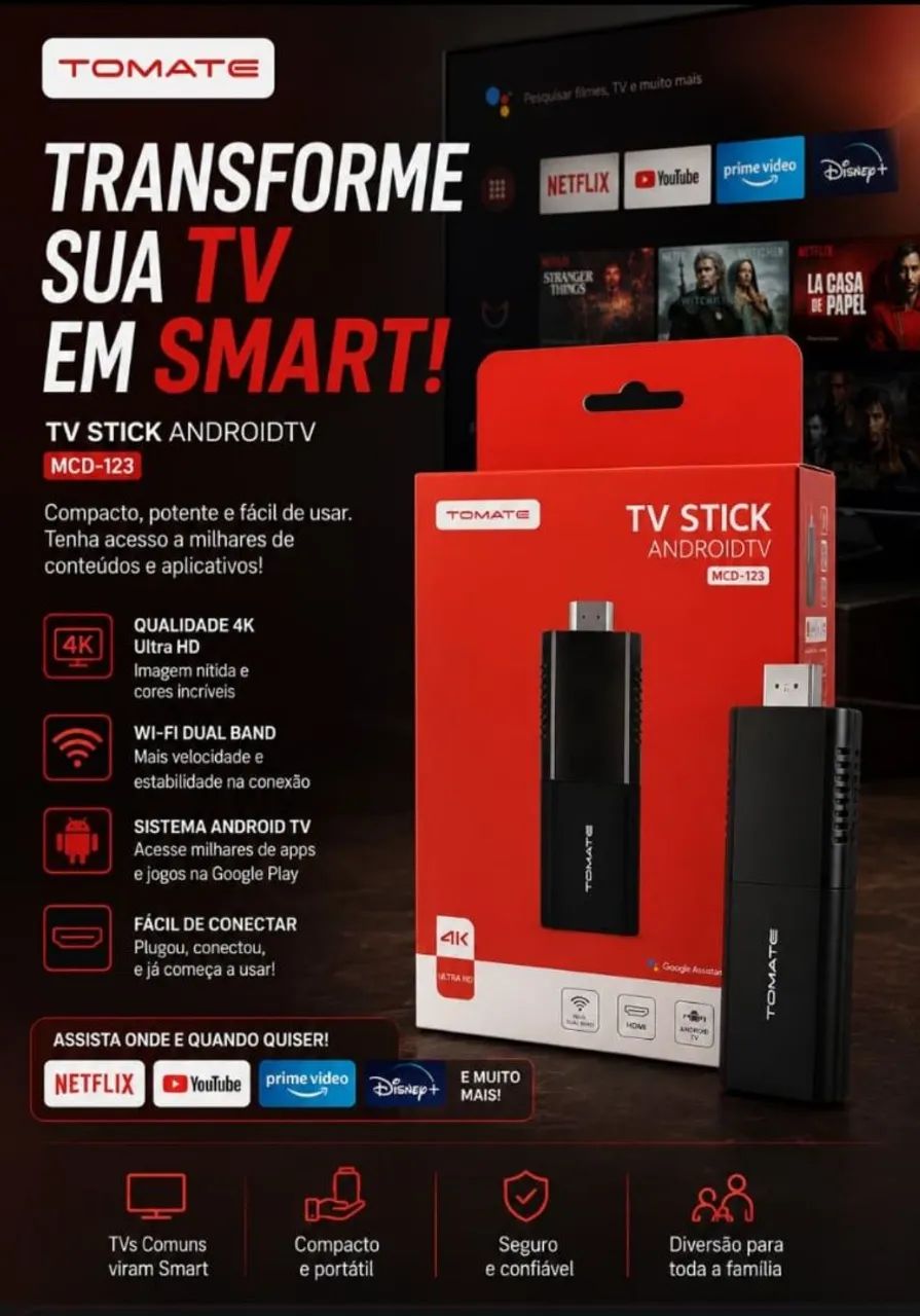 Smart TV Box 4K Tomate - Transforme sua TV em Smart - Foto 3