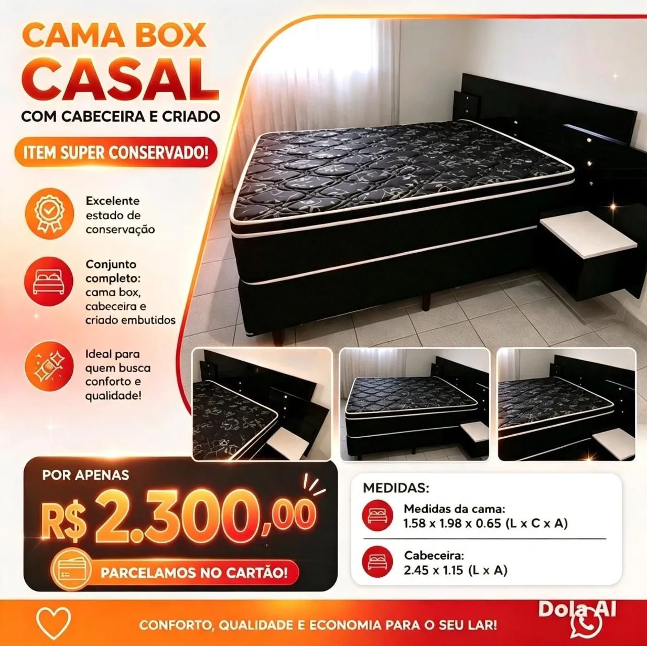 Cama box casal com cabeceira 