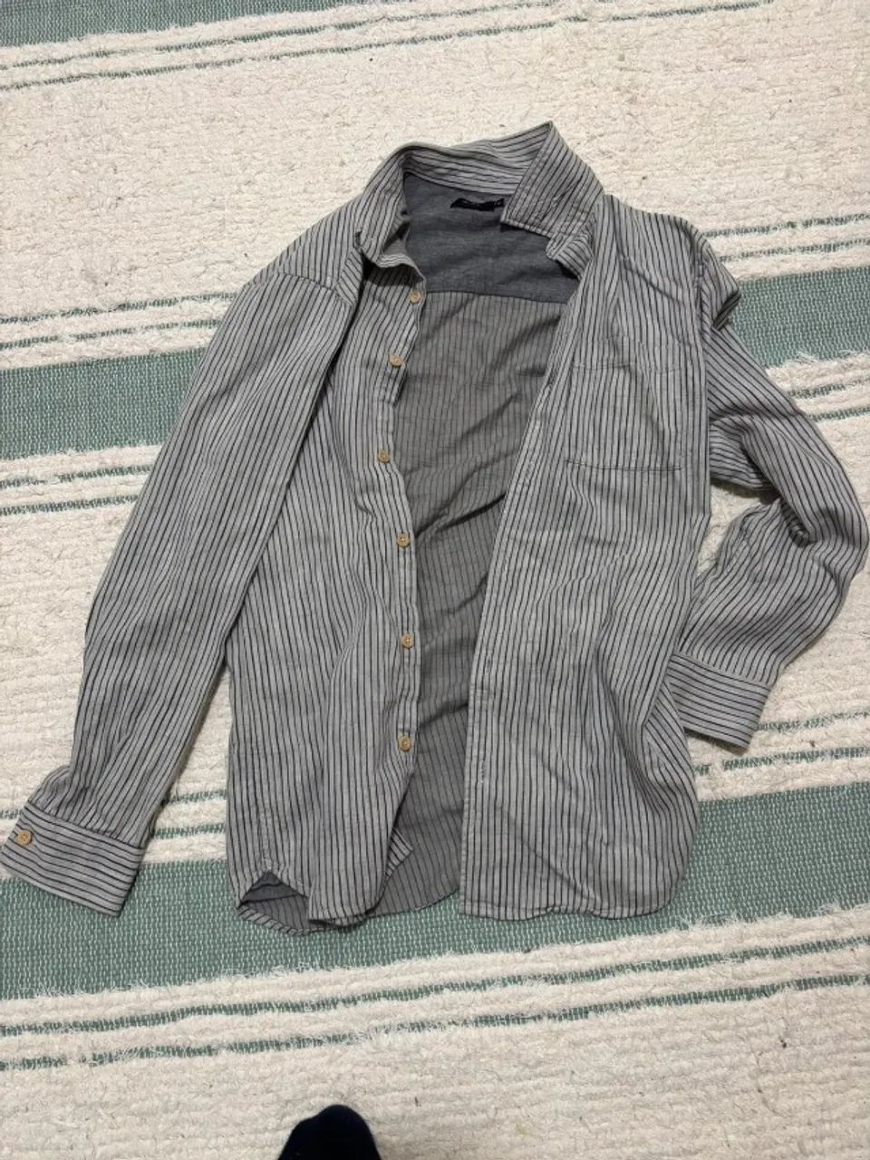 Camisa Foxton 100% Algodão Cinza Listrada - Tamanho P
