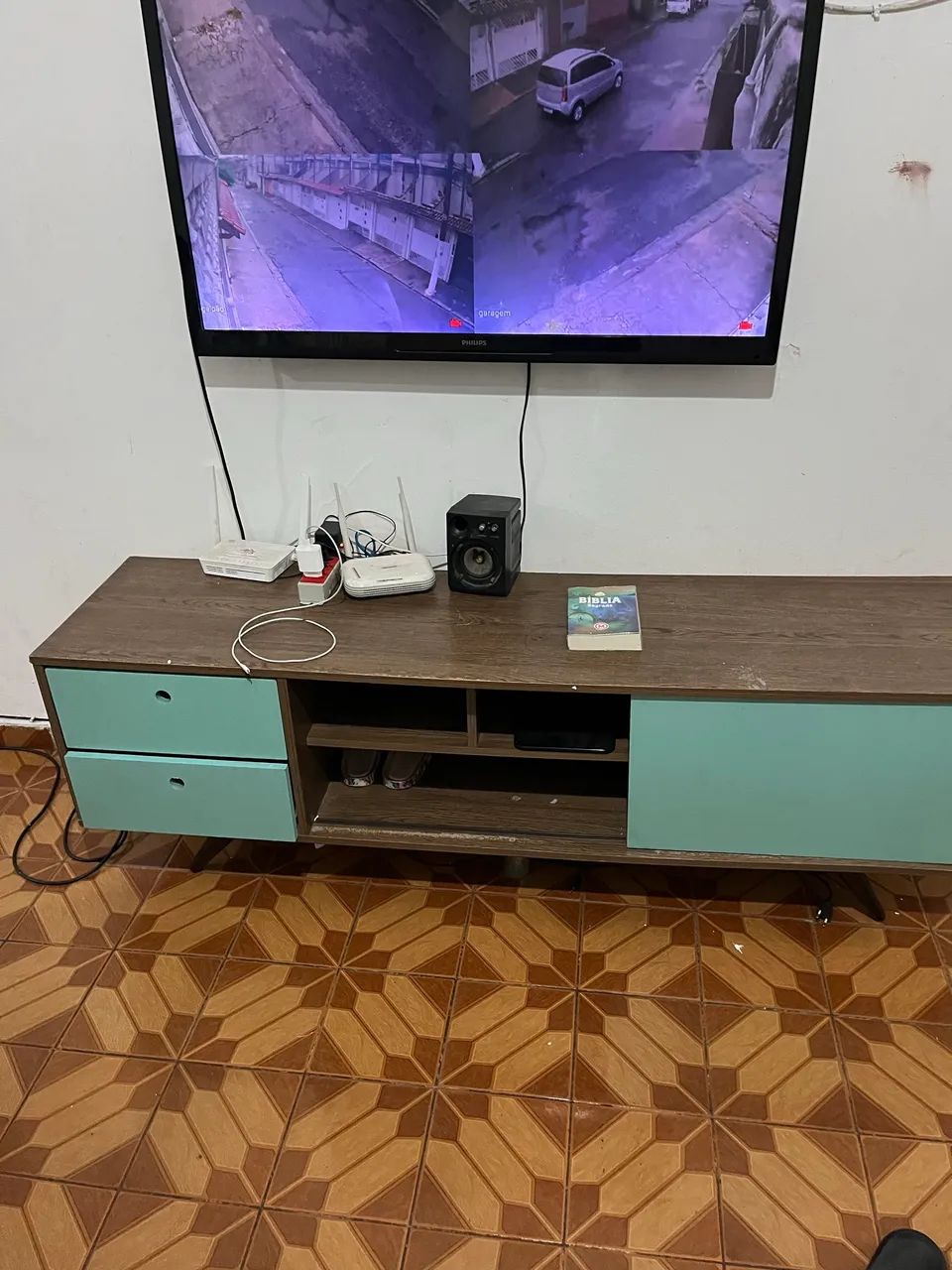 Rack para TV Estilo Retrô (Amadeirado com Verde-Água) - Foto 5