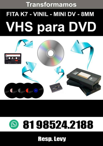 Conversão de VHS - Mini DV - VHS/C - Fita K7 (Áudio) para CD/DVD